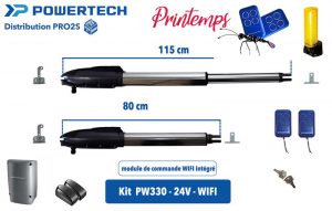 Kit Powertech PW330-24V-WIFI - motorisation de portail 2 vantaux 3,5 m et 350 kg maxi par vantail